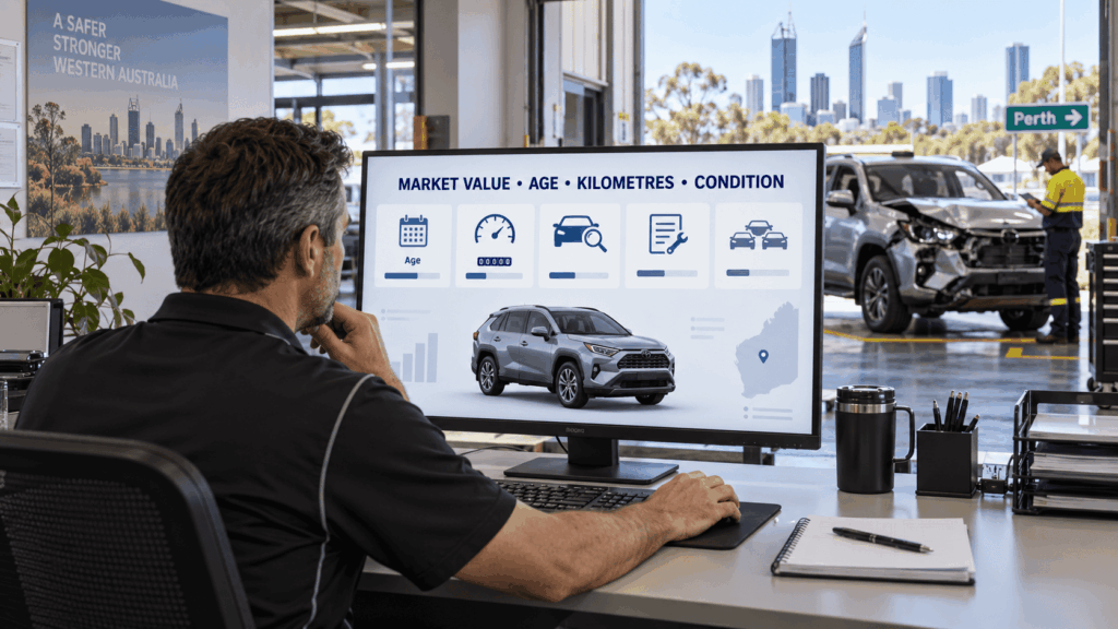 How a WA insurer builds a written-off car payout: market value minus excess and salvage